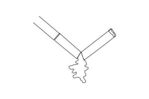 single een lijn tekening gebroken tabak sigaret. Nee tabak dag concept. doorlopend lijn trek ontwerp grafisch vector illustratie.