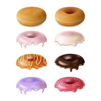 realistisch gedetailleerd 3d verschillend types glazuren voor donut. vector