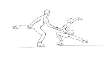 doorlopend een lijn tekening van paar- figuur het schaatsen vector