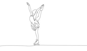 doorlopend een lijn tekening van figuur het schaatsen meisje vector