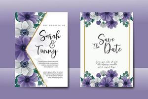 bruiloft uitnodiging kader set, bloemen waterverf digitaal hand- getrokken anemoon bloem ontwerp uitnodiging kaart sjabloon vector