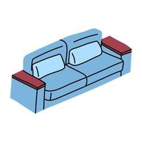 tekenfilm blauw sofa icoon interieur meubilair concept . vector