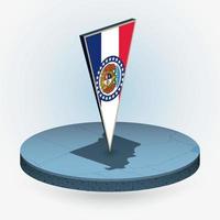 Missouri kaart in ronde isometrische stijl met driehoekig 3d vlag van ons staat Missouri vector