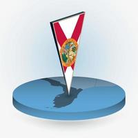 Florida kaart in ronde isometrische stijl met driehoekig 3d vlag van ons staat Florida vector