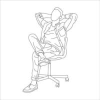 Mens zittend Aan een stoel lijn kunst met wit achtergrond, illustratie lijn tekening. vector
