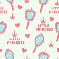 naadloos patroon met hand- spiegel van prinses. roze wijnoogst medeplichtig voor een weinig meisje Aan licht achtergrond. . vector illustratie