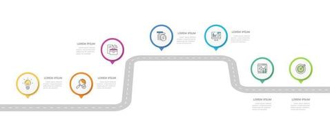 infographic sjabloon voor bedrijf. 7 stappen modern tijdlijn diagram routekaart met cirkel onderwerpen, presentatie vector infografisch.