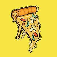 cartoon pizzaplak met kaas en diverse toppings vectorillustratie vector