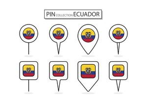 reeks van vlak pin Ecuador vlag icoon in verschillend vormen vlak pin icoon illustratie ontwerp. vector