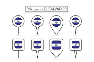 reeks van vlak pin el Salvador vlag icoon in verschillend vormen vlak pin icoon illustratie ontwerp. vector