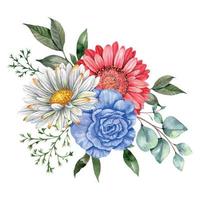 4e van juli patriottisch concept. onafhankelijkheid dag ontwerp element. hand- geschilderd waterverf bloemen arrestatie . botaisch illustratie vector