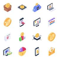 cryptocurrency-technologie isometrische icon set vector