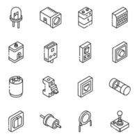 elektrische en componenten isometrische icon set vector