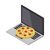 koop pizza online isometrisch op laptop vector