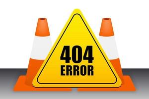 404 fout bord met verkeerskegel vector