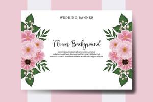 bruiloft banier bloem achtergrond, digitaal waterverf hand- getrokken zinnia en pioen bloem ontwerp sjabloon vector