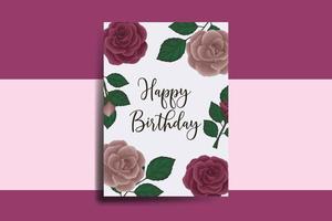 groet kaart verjaardag kaart digitaal waterverf hand- getrokken kastanjebruin roos bloem ontwerp sjabloon vector