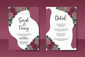 bruiloft uitnodiging kader set, bloemen waterverf digitaal hand- getrokken kastanjebruin roos bloem ontwerp uitnodiging kaart sjabloon vector