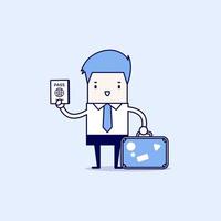 zakenman met een koffer en paspoort. cartoon karakter dunne lijn stijl vector. vector