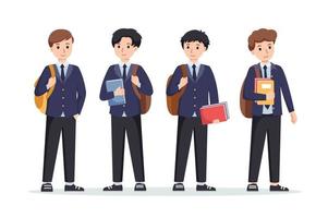 karakter jongens hoog school- leerling in school- uniform vector illustratie