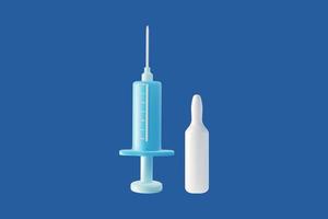 3d Gezondheid zorg concept plasticine tekenfilm stijl medisch injectiespuit met naald- en vaccin flacon . vector