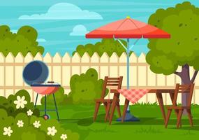 tekenfilm kleur tuin picknick achtertuin tafereel concept. vector