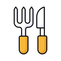 vector van vork en mes tonen keuken gebruiksvoorwerpen, icoon van bestek