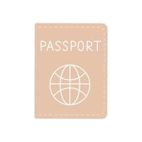 paspoort in beige leer Hoes met stiksels en gemakkelijk wereldbol. identificatie document van een inwoner. reis, toerisme en immigratie concept. vector vlak illustratie geïsoleerd Aan wit achtergrond