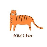 schattig tijger. wild kat illustratie. hand- getrokken tijger dier. wild leven afdrukken. geïsoleerd grafisch element voor dierentuin poster, kaarten, t-shirts. vector ontwerp. Bengalen tijger grappig in baby kinderachtig tekenfilm stijl.