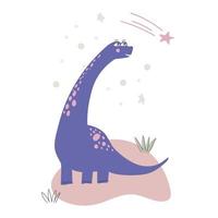 schattig dinosaurussen en komeet vector illustraties. tekenfilm tekens reptielen en sterren geïsoleerd Aan wit achtergrond. hand- getrokken prehistorisch hagedis kinderen poster