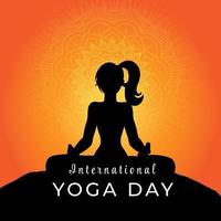 Internationale yoga dag met silhouet van een vrouw in yoga houding vector