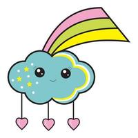 schattig kawaii tekening regenboog met wolken. hand- getrokken kleurrijk vector illustratie.