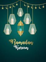 islamitische festival ramadan kareem partij achtergrond met creatieve lantaarn en maan vector