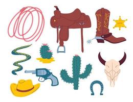 tekenfilm kleur cowboy western thema pictogrammen set. vector