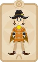 schattig tekenfilm wild west geweerschieten cowboy met zes schutter pistolen vector