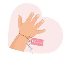 babymeisje hand- met roze label Welkom. icoon, logo, illustratie voor pasgeborenen. pastel kleuren, vector