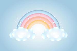 3d baby douche, regenboog met wolkenzand sterren Aan een pale blauw achtergrond, kinderachtig ontwerp in pastel kleuren. achtergrond, illustratie, vector. vector