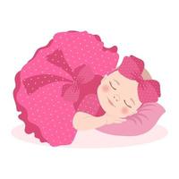 schattig slapen baby meisje in een roze jurk met een boog, pasgeboren baby meisje. kinderen kaart, afdrukken, vector