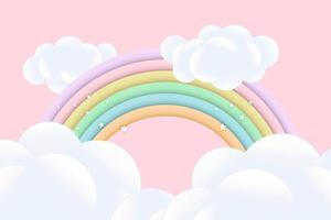 3d baby douche, regenboog met wolken en sterren Aan een roze achtergrond, kinderachtig ontwerp in pastel kleuren. achtergrond, illustratie, vector