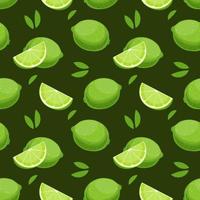 naadloos patroon, kleurrijk limoen plakjes en bladeren Aan een groen achtergrond. fruit achtergrond, afdrukken, textiel, vector