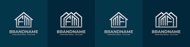 brief fm en mf huis logo set. geschikt voor ieder bedrijf verwant naar huis, echt landgoed, bouw, interieur met fm of mf initialen. vector