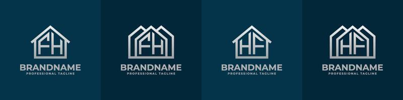 brief fh en hf huis logo set. geschikt voor ieder bedrijf verwant naar huis, echt landgoed, bouw, interieur met fh of hf initialen. vector