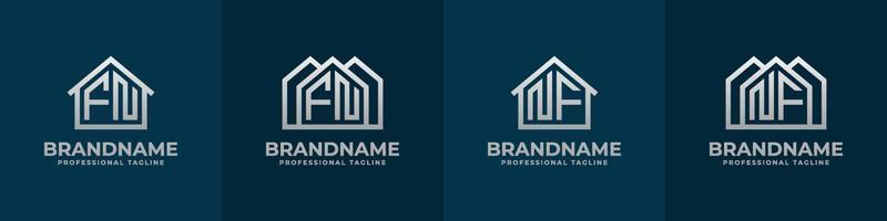 brief fn en nf huis logo set. geschikt voor ieder bedrijf verwant naar huis, echt landgoed, bouw, interieur met fn of nf initialen. vector