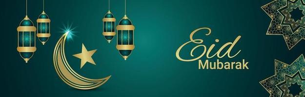 creatieve gouden maan eid mubarak op patroonachtergrond vector