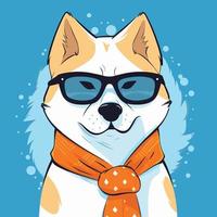 shiba inu hond in bril en sjaal. vector illustratie