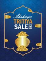 akshaya tritiya-verkoopflyer met creatieve gouden muntenpot vector