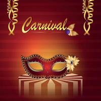 carnaval partij uitnodigingskaart met creatief carnaval masker op creatieve achtergrond vector