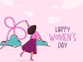 gelukkig vrouwen dag concept met jong meisje vormen 8 aantal van lint Aan roze achtergrond. vector
