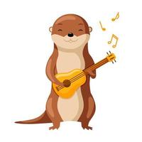 schattig Otter spelen ukelele. schattig tekenfilm muzikant karakter. vector