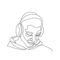 profiel portret van Mens in hoofdtelefoons - een lijn tekening. vector